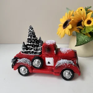 Car-Shaped Ornaments, Trucks Decorated with Christmas Trees, Resin Ornaments, Suitable for Indoor Home Decoration, Desktop, Room, Fireplace, Office